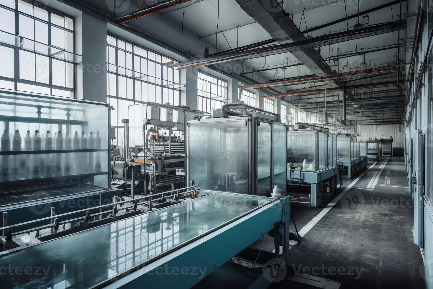 Contexte de une usine avec machinerie sur une verre fabrication doubler. ai généré photo