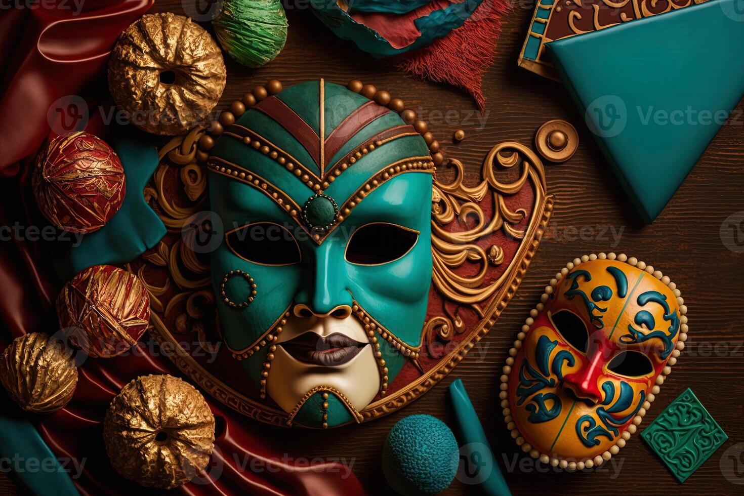 illustration, génératif ai multicolore carnaval masque fête inspiré dans ancien vénitien dominos photo