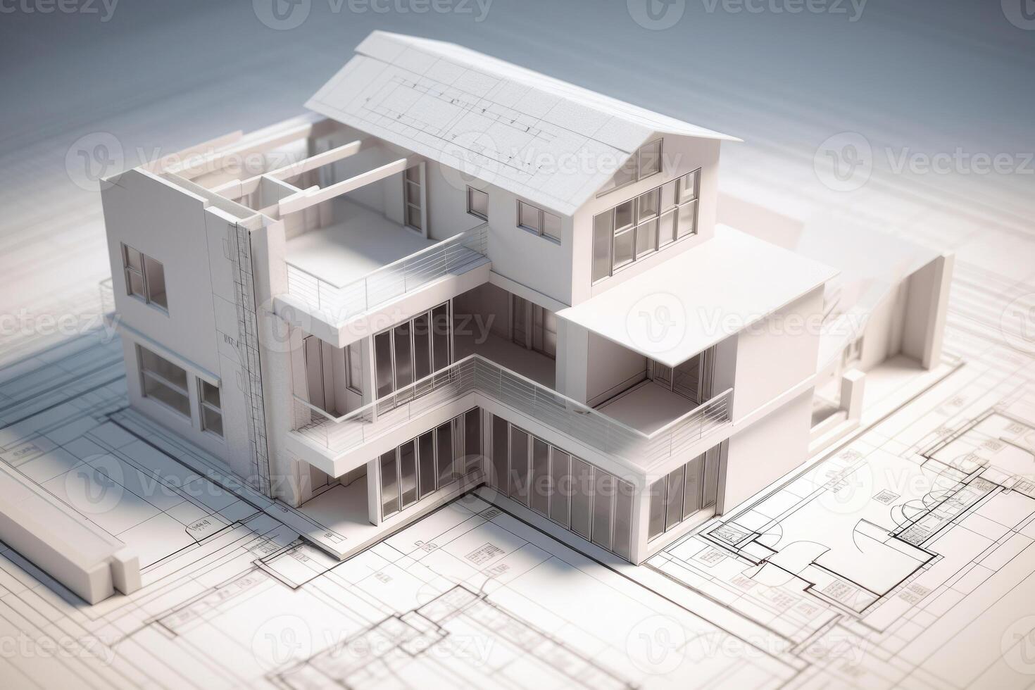 modèle de maison bâtiment permanent sur architectural projet. génératif ai photo
