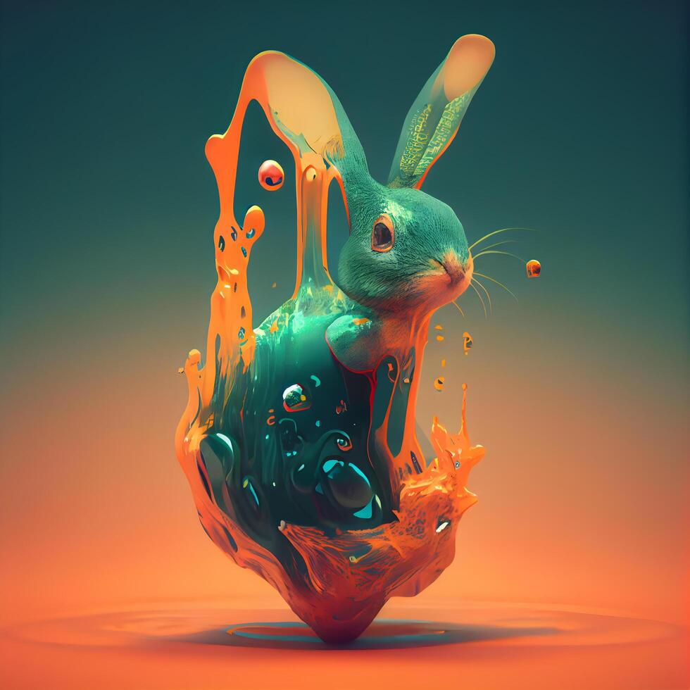 Pâques lapin avec coloré éclaboussure de peindre. 3d illustration., ai génératif image photo