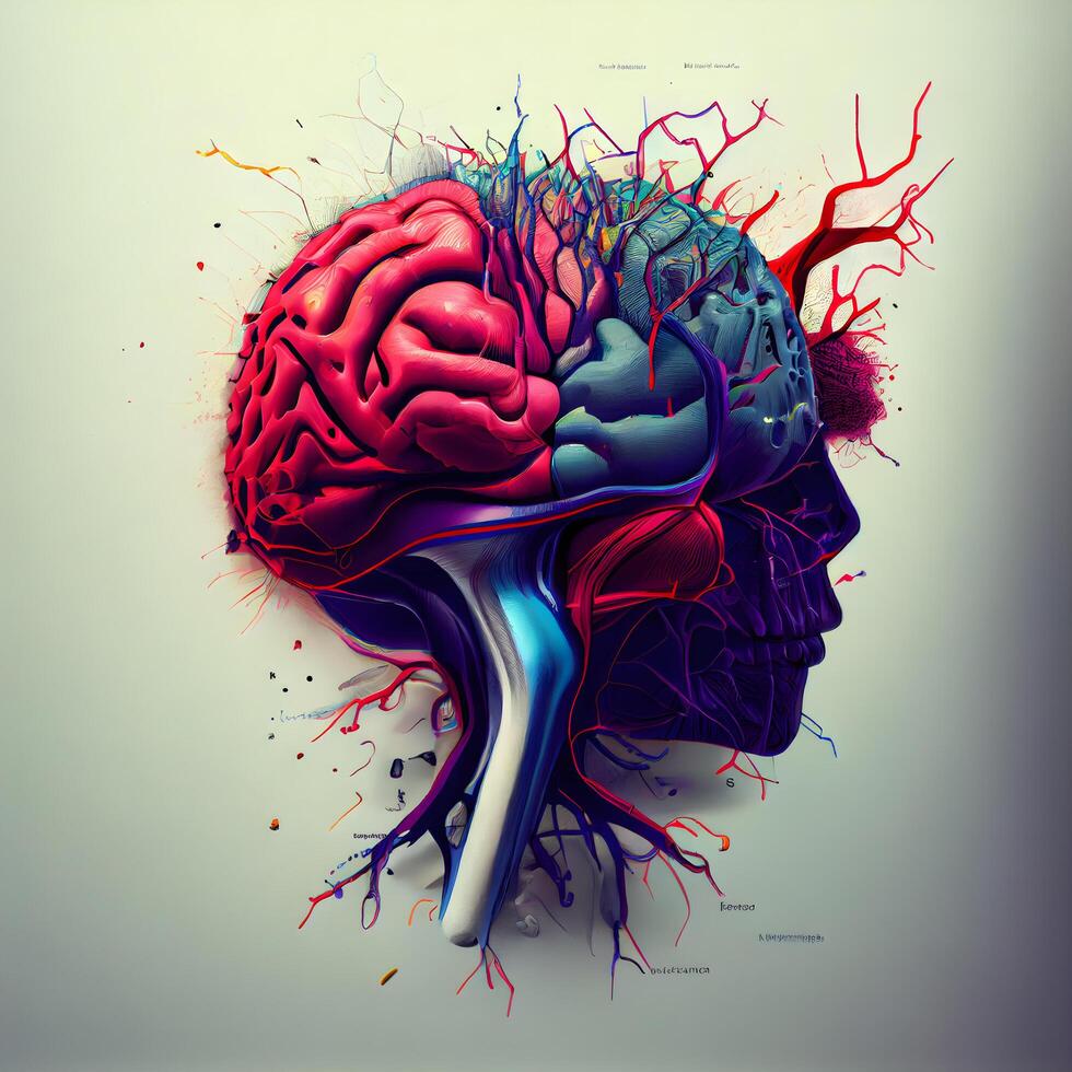 Humain cerveau anatomie. 3d le rendu. 3d illustration., ai génératif image photo