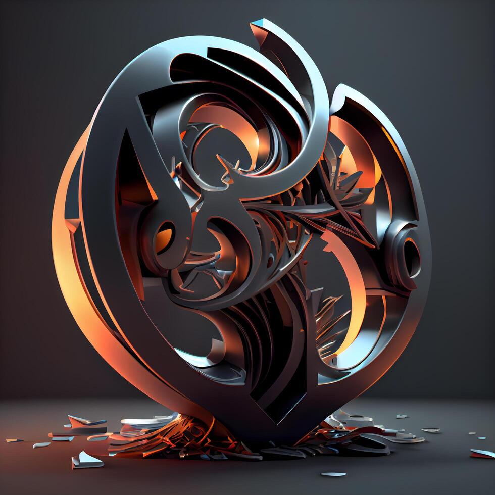 3d illustration de un abstrait Contexte avec une métal ornement dans le forme de une cœur, ai génératif image photo