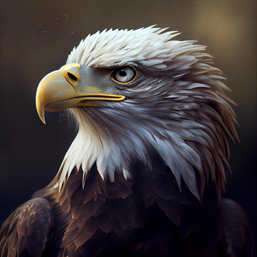 chauve Aigle portrait sur foncé Contexte. 3d le rendu., ai génératif image photo