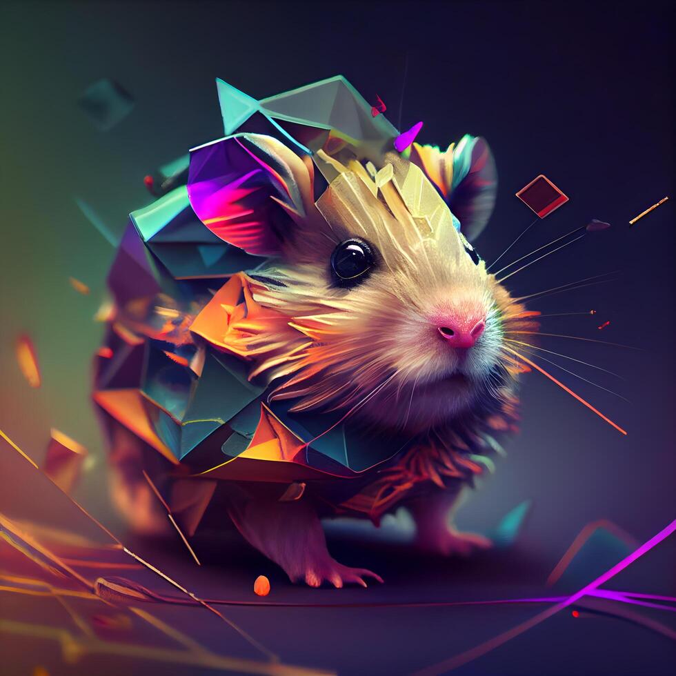 marrant hamster avec coloré géométrique formes. 3d le rendu., ai génératif image photo