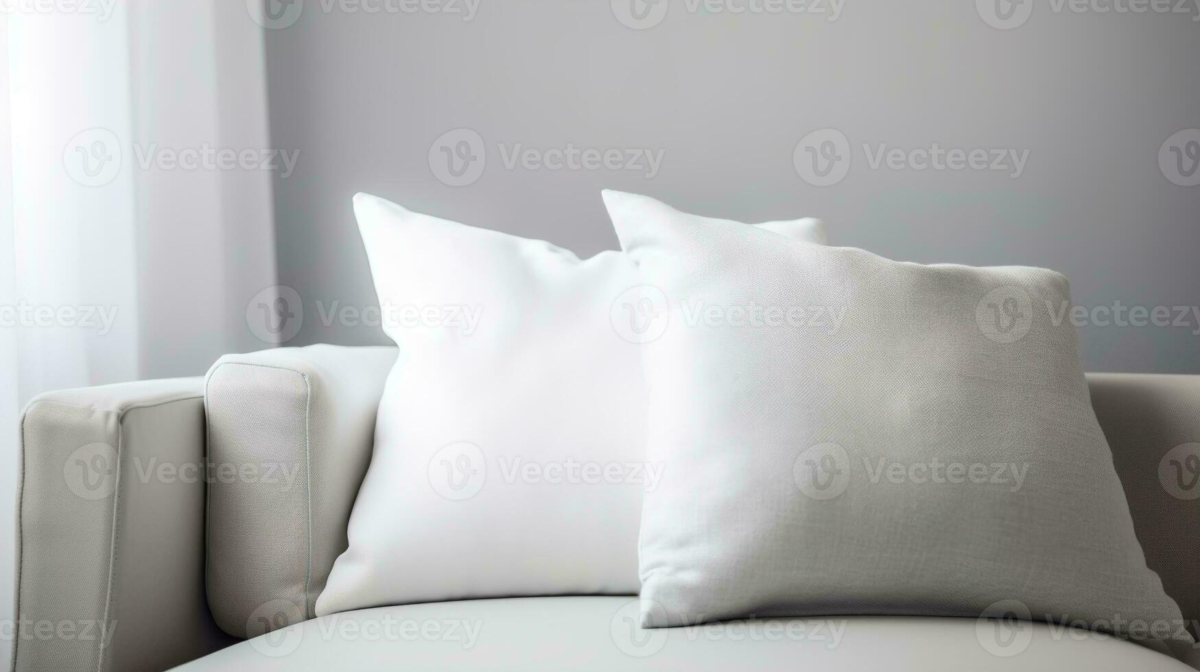 une moderne, minimaliste chambre décoration conception Caractéristiques une grand Vide oreiller maquette avec une blanc arrière-plan, création une Facile et élégant atmosphère pour le maison. photo