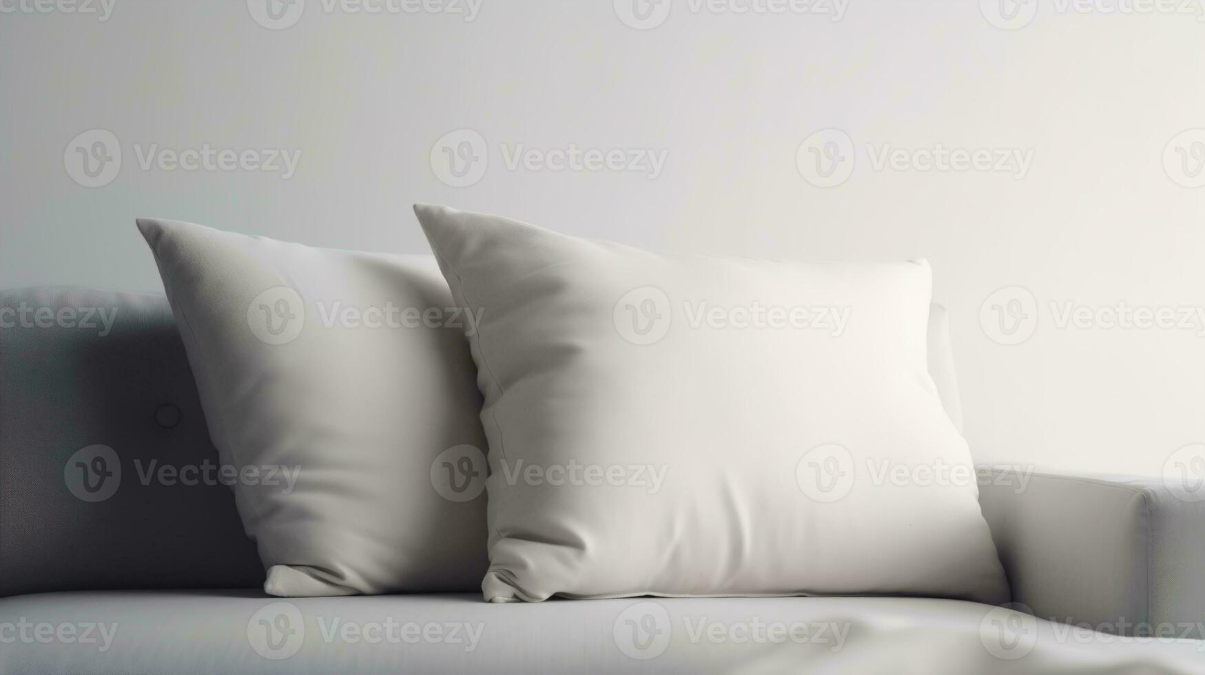 une moderne, minimaliste chambre décoration conception Caractéristiques une grand Vide oreiller maquette avec une blanc arrière-plan, création une Facile et élégant atmosphère pour le maison. photo