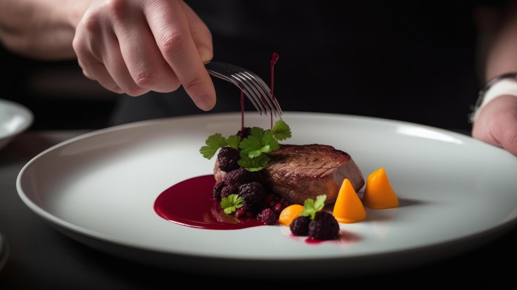 la poêle frit rose canard sur une lit de panais purée avec saisonnier l'automne des légumes illustration ai génératif photo