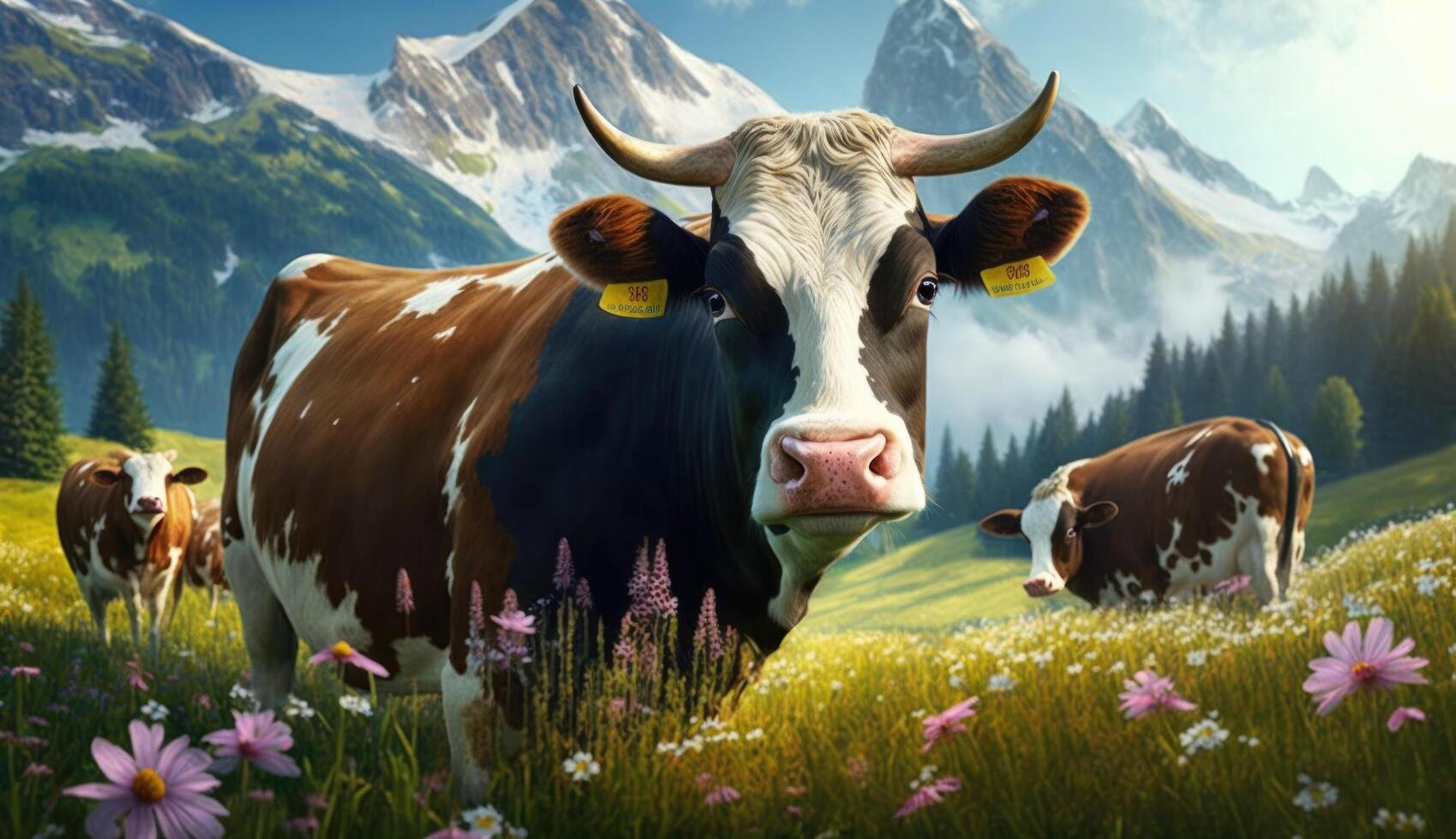 vaches dans Alpes. illustration ai génératif photo