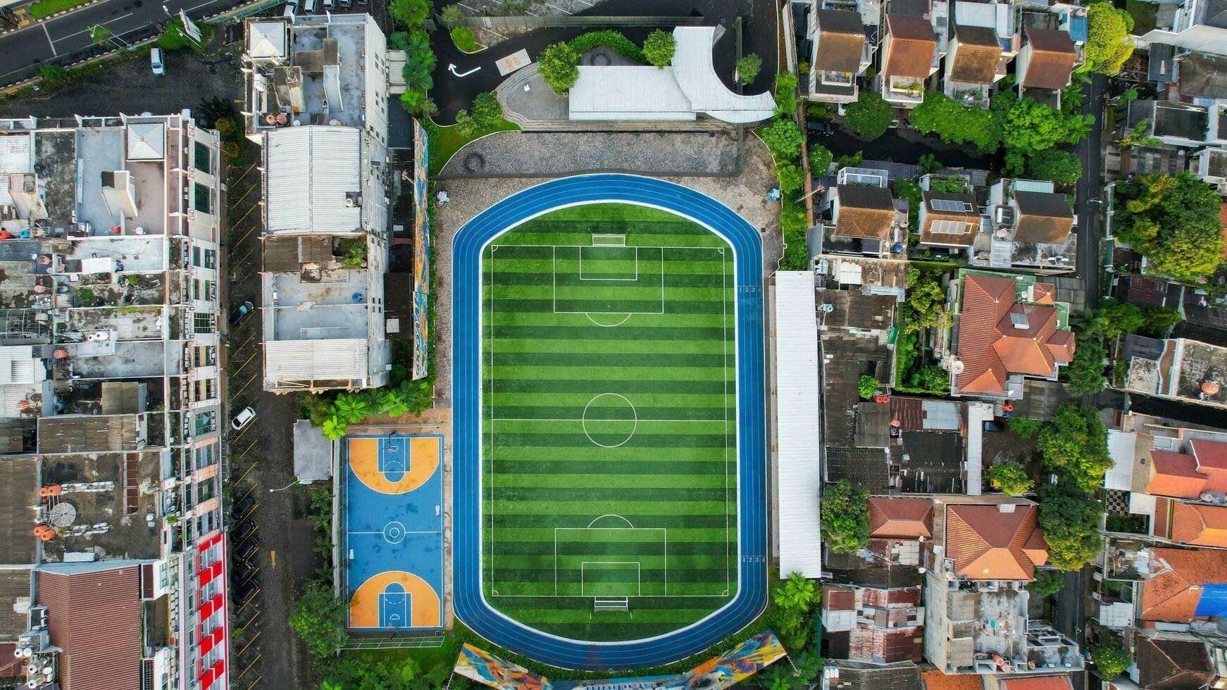 aérien vue de Nouveau Football stade petit-déjeuner brilien stade. Djakarta, Indonésie, Mars 2, 2022 photo