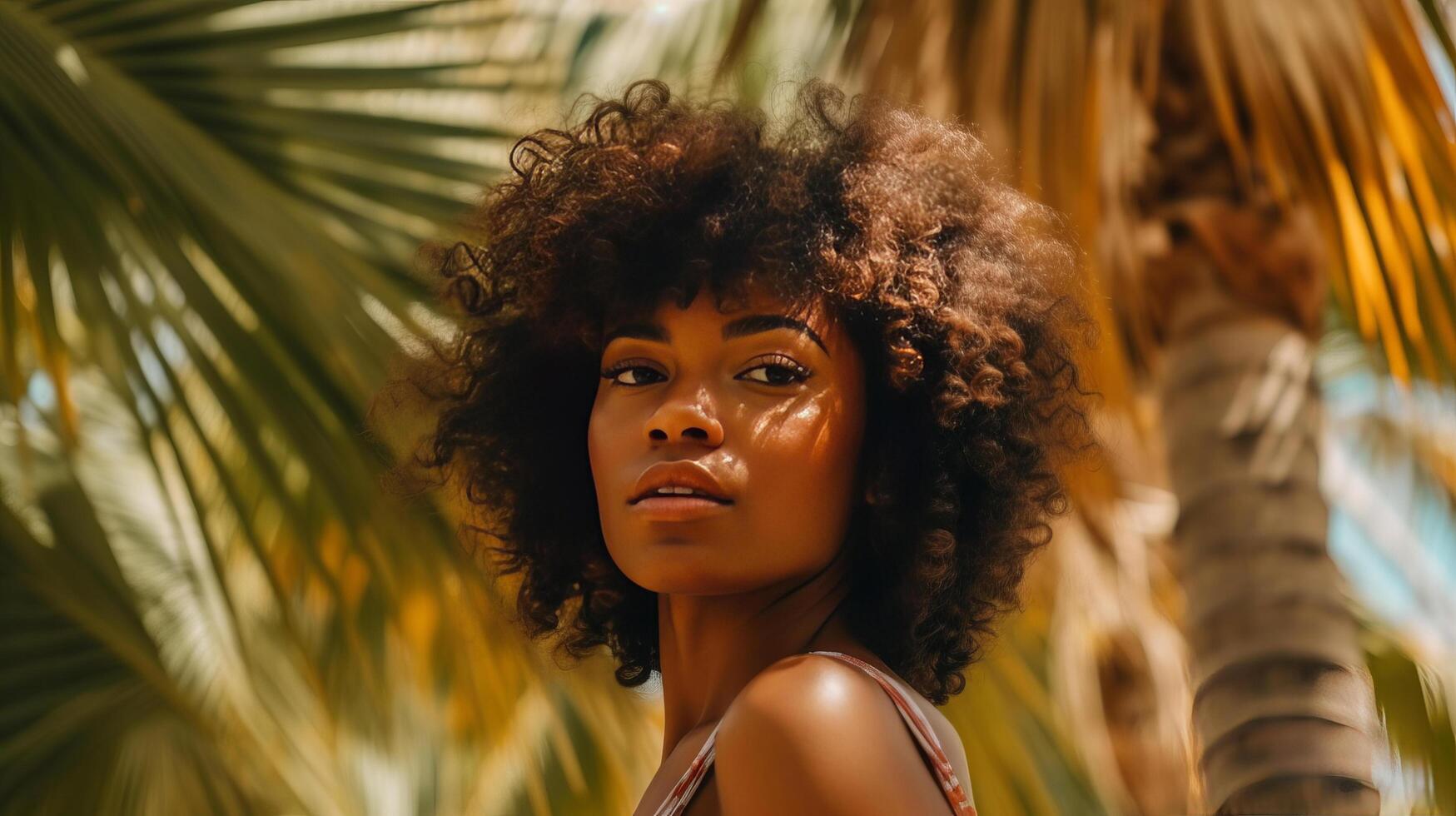 magnifique fille avec frisé cheveux. illustration ai génératif photo