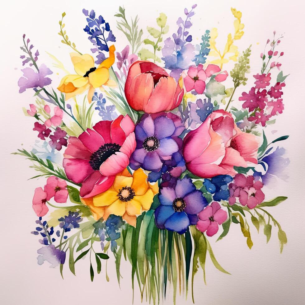 aquarelle fleur bouquet. illustration ai génératif photo