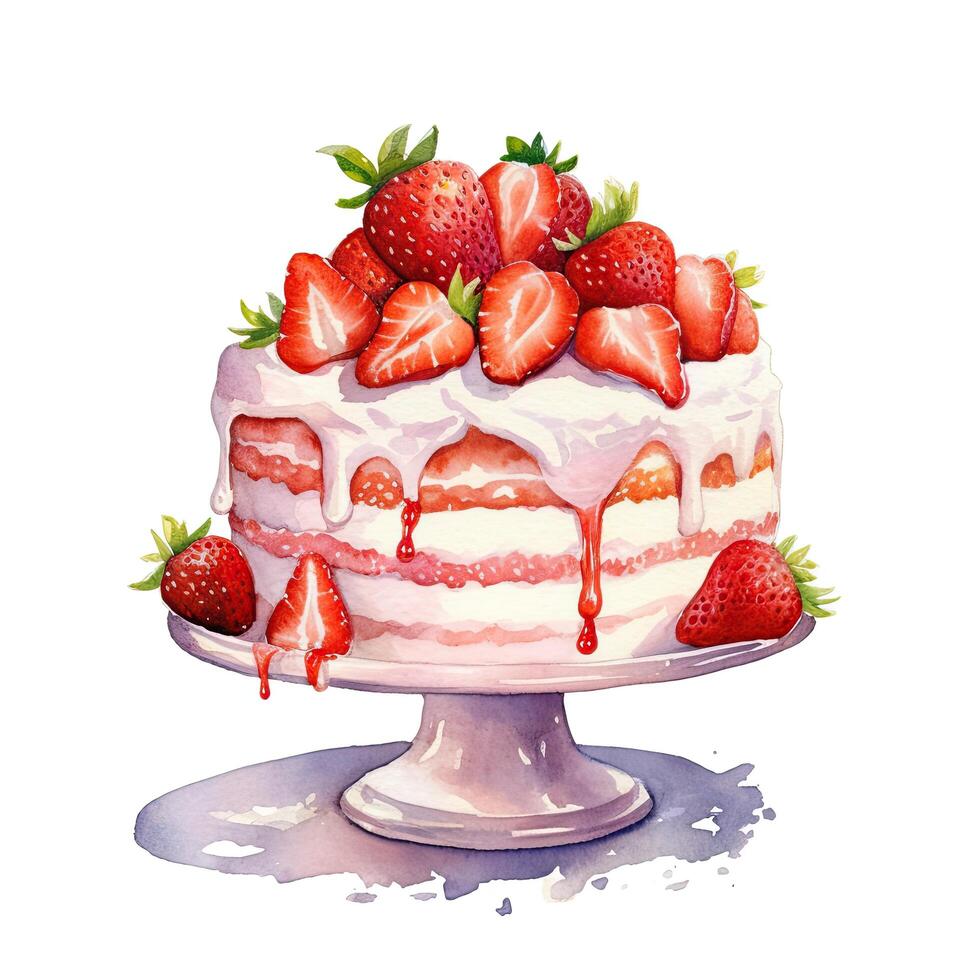 aquarelle fraise gâteau. illustration ai génératif photo