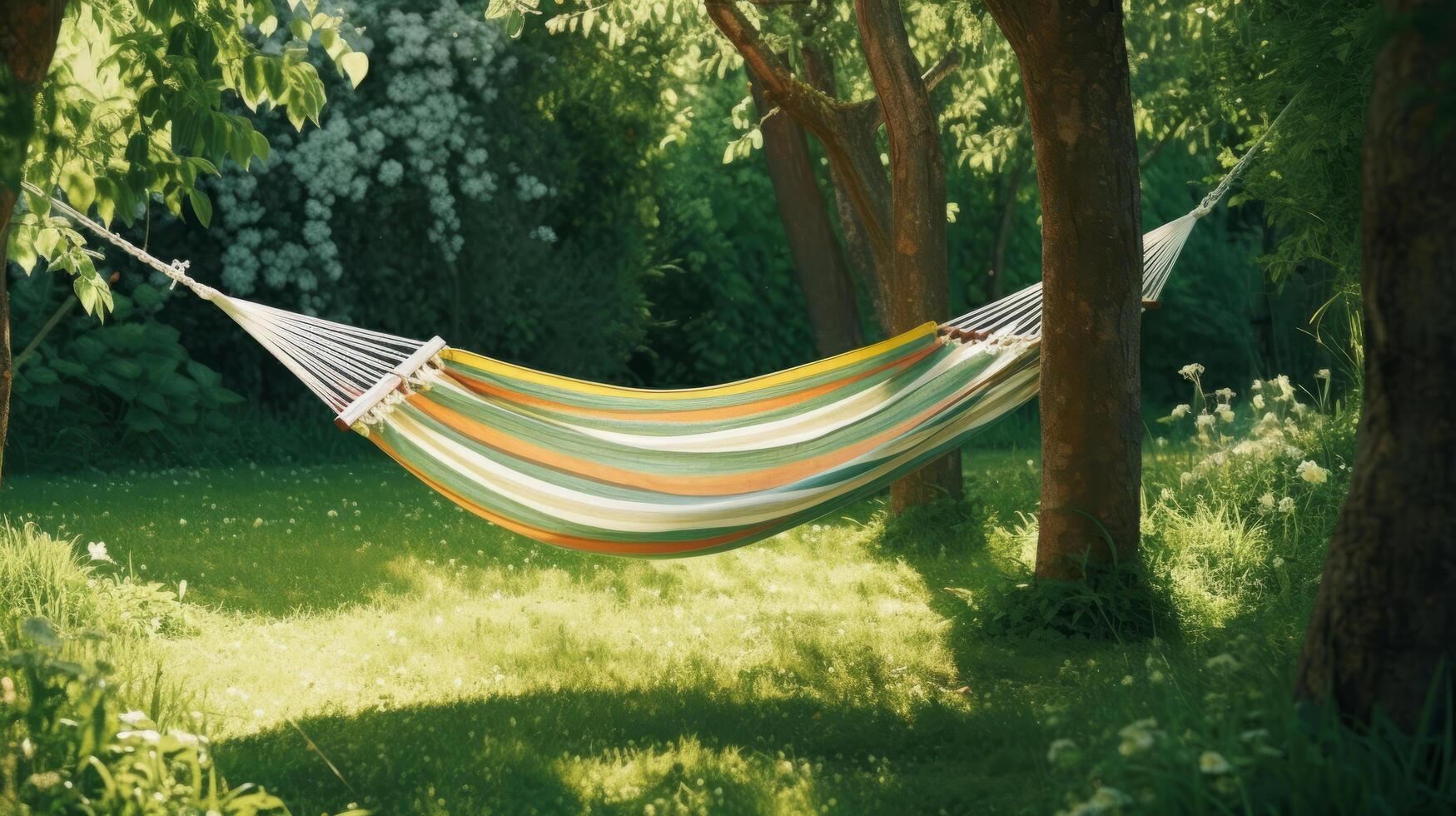 hamac dans jardin. illustration ai génératif photo