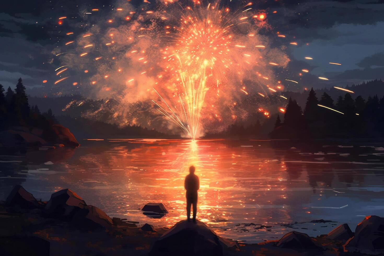 fête vacances Contexte avec feu d'artifice. illustration ai génératif photo