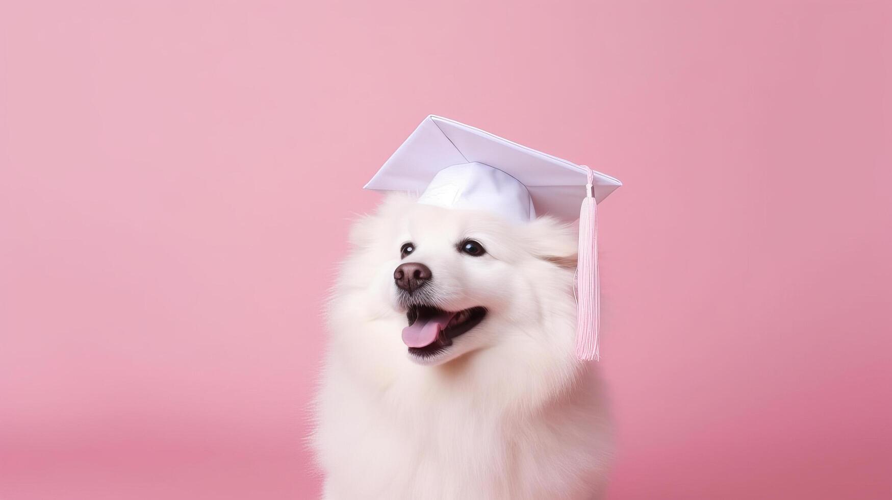 mignonne chien dans l'obtention du diplôme casquette. illustration ai génératif photo