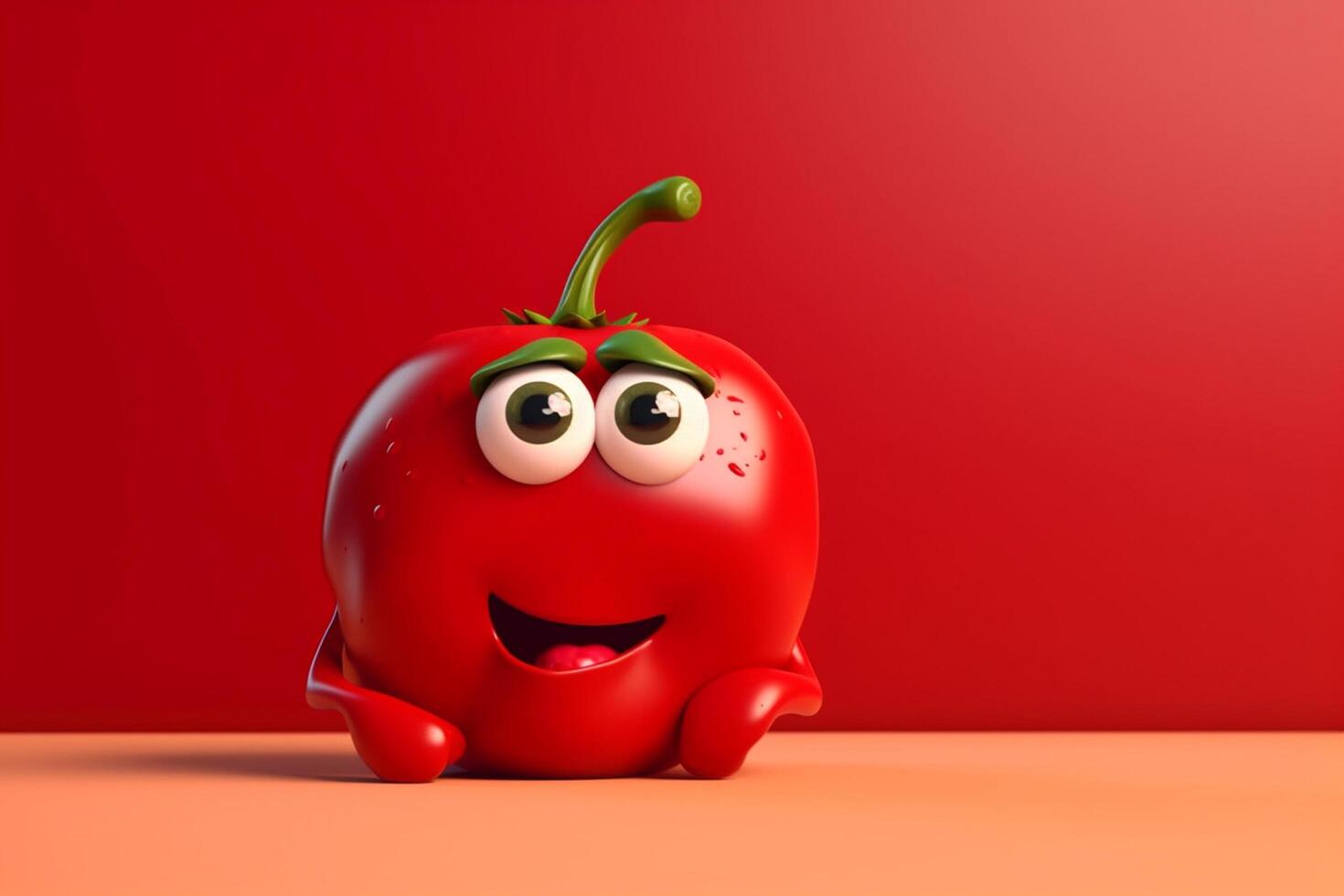 3d illustration de rouge tomate personnage sur rouge Contexte avec copie espace génératif ai photo