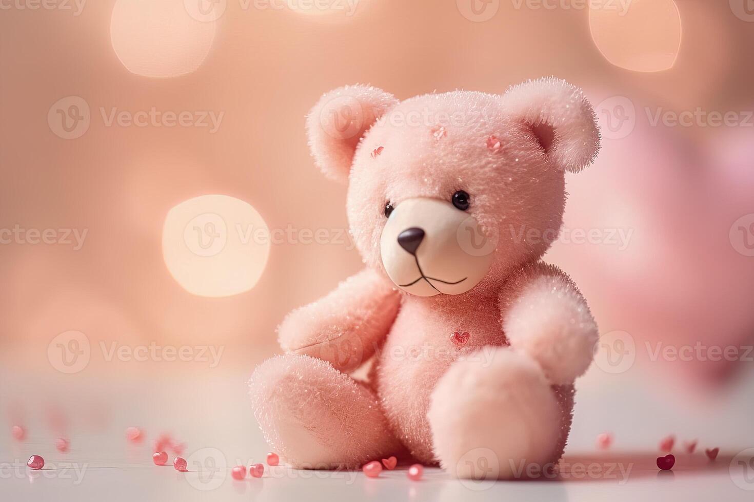 mignonne rose peluche ours sur une doux flou Contexte. généré ai. photo