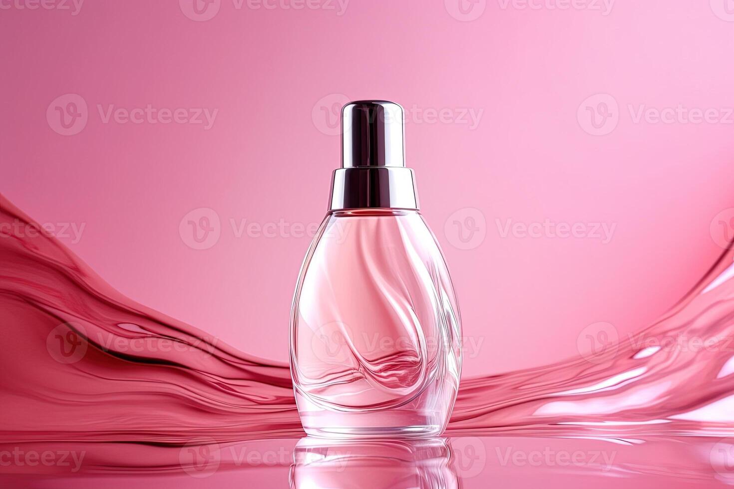 cosmétique spa médical peau se soucier vaporisateur verre bouteille sur une rose Contexte. généré ai. photo