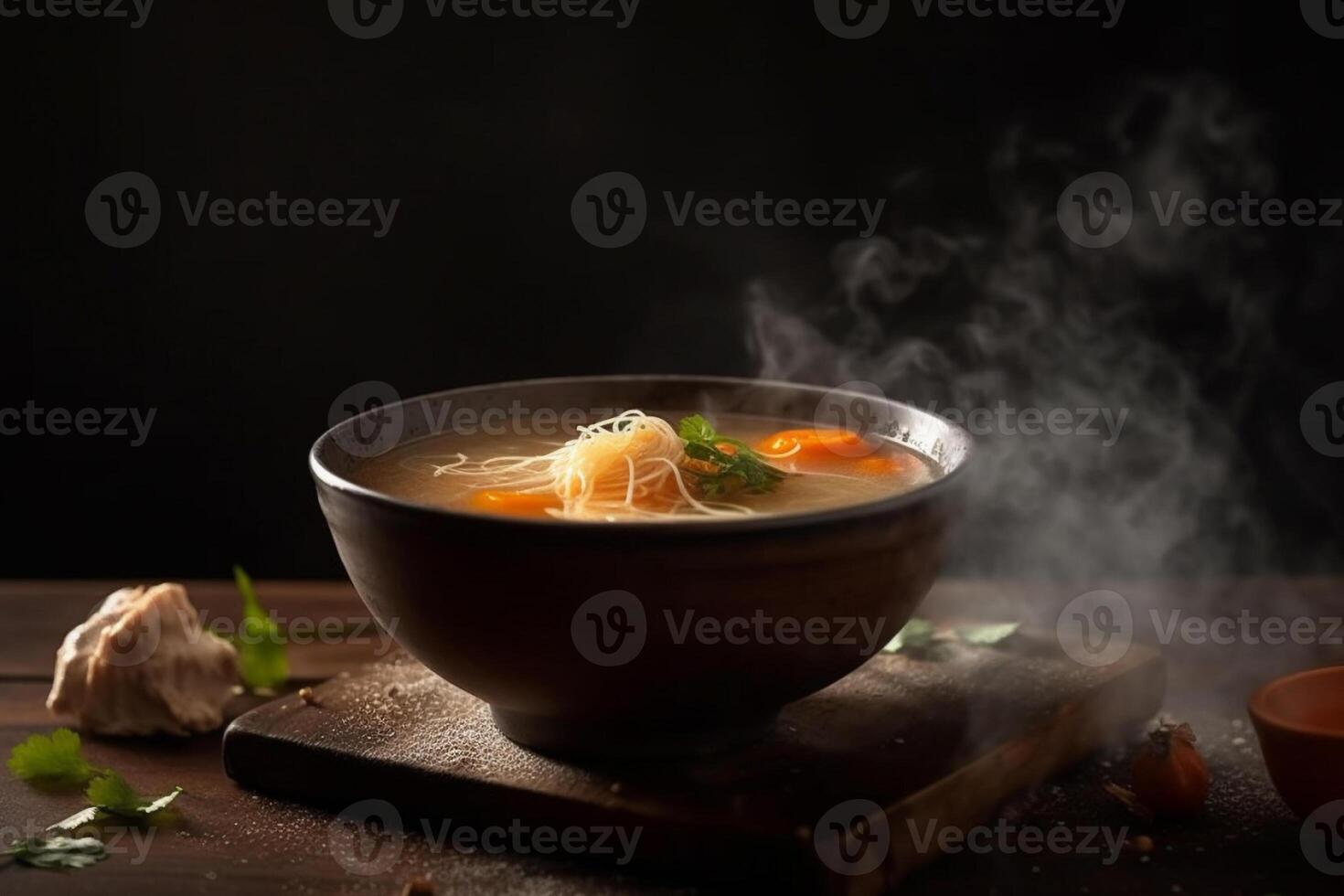 chaud délicieux poulet soupe produit la photographie avec Naturel éclairage. ai généré photo