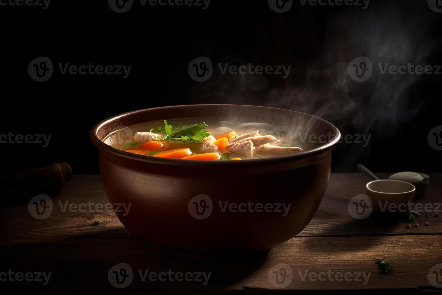 chaud délicieux poulet soupe produit la photographie avec Naturel éclairage. ai généré photo