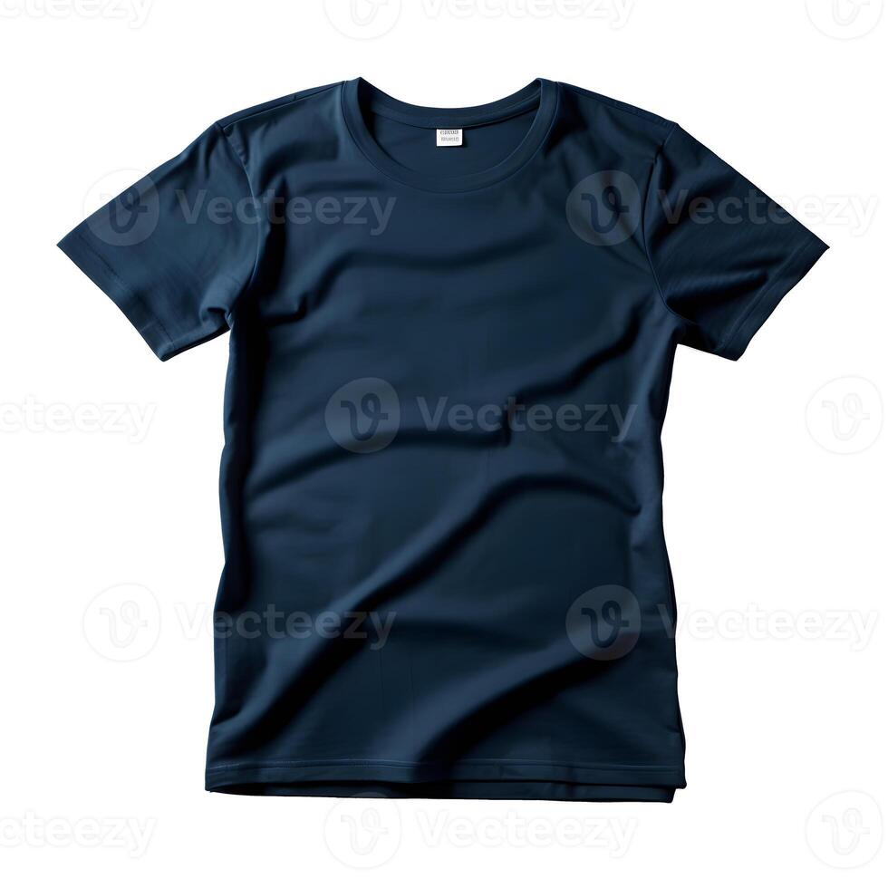Vide marine bleu t chemise maquette ,fermer en haut marine bleu T-shirt sur blanc Contexte ,génératif ai photo