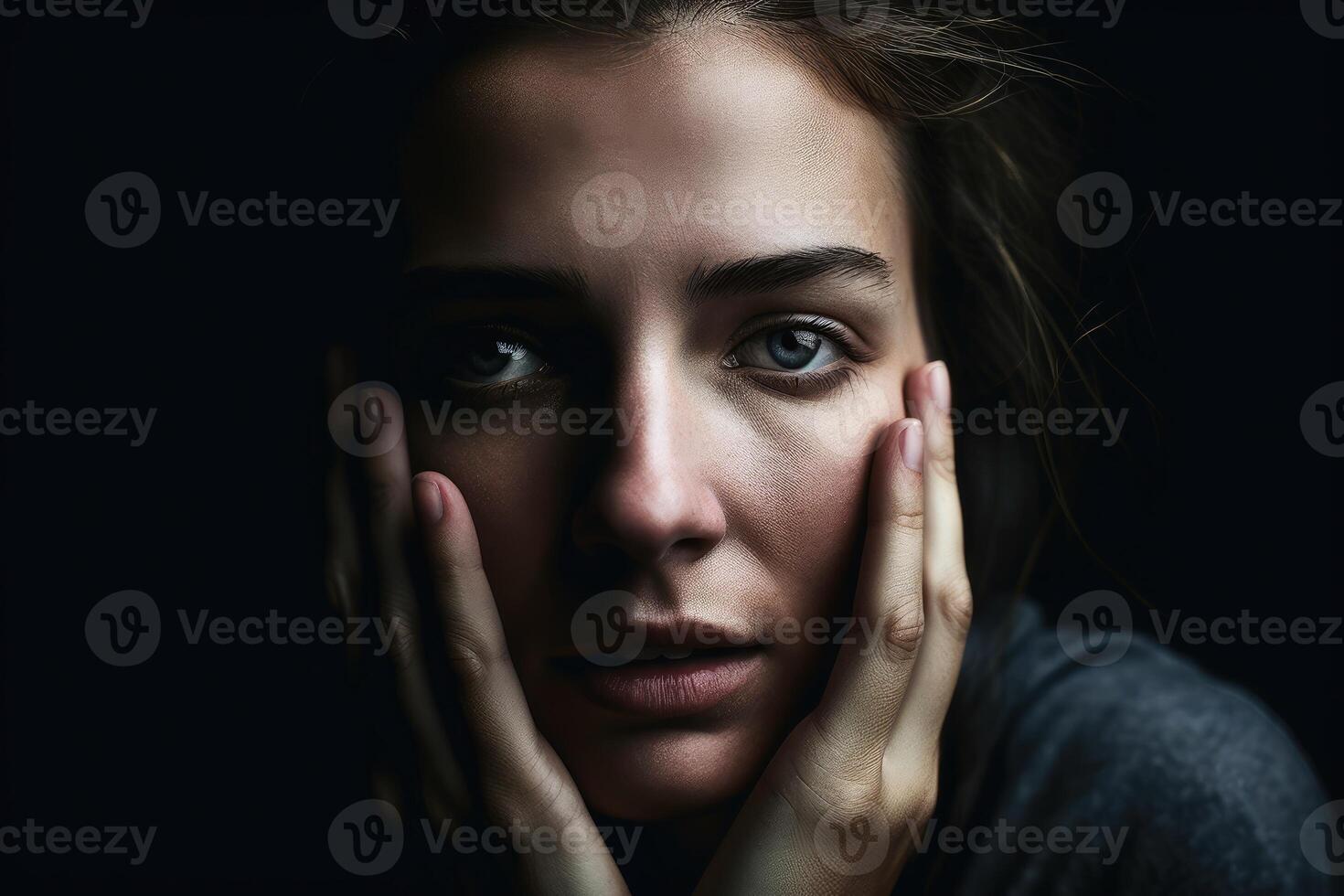 visage paume portrait de une femme établi avec génératif ai technologie. photo