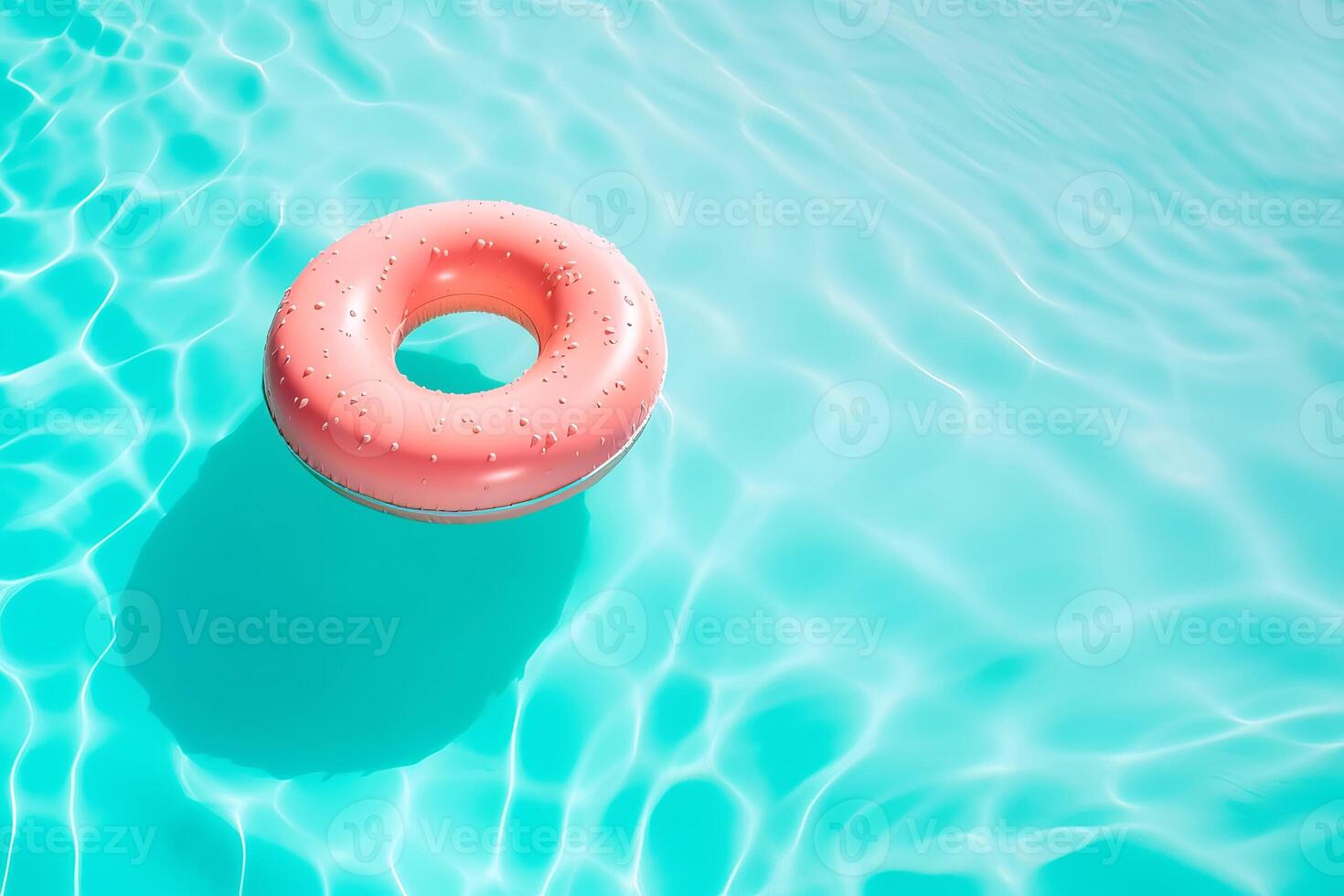 gonflable rose bague flottant dans bleu nager bassin. génératif ai illustration photo