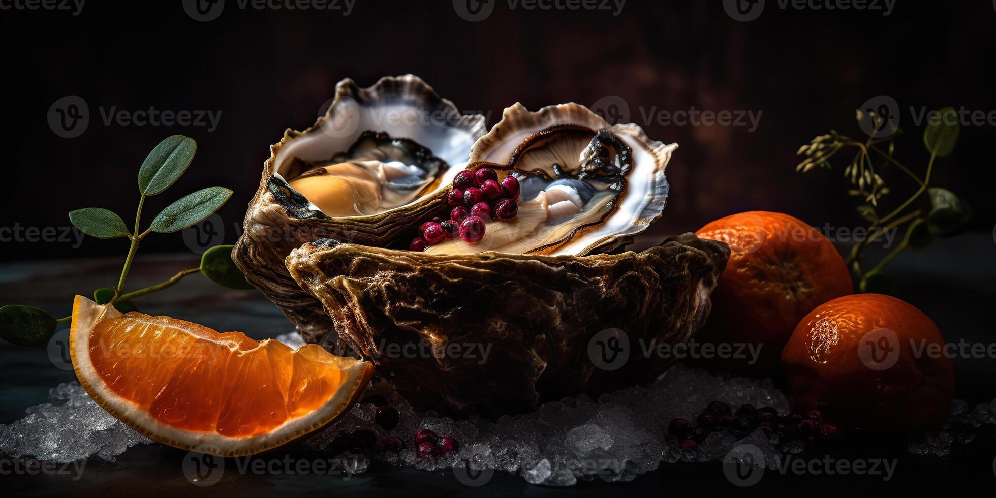 ai généré. ai génératif. macro photoréaliste coup de mer océan huître ouvert coquille délicieux nourriture pour du vin. romantique luxe ambiance. graphique art photo