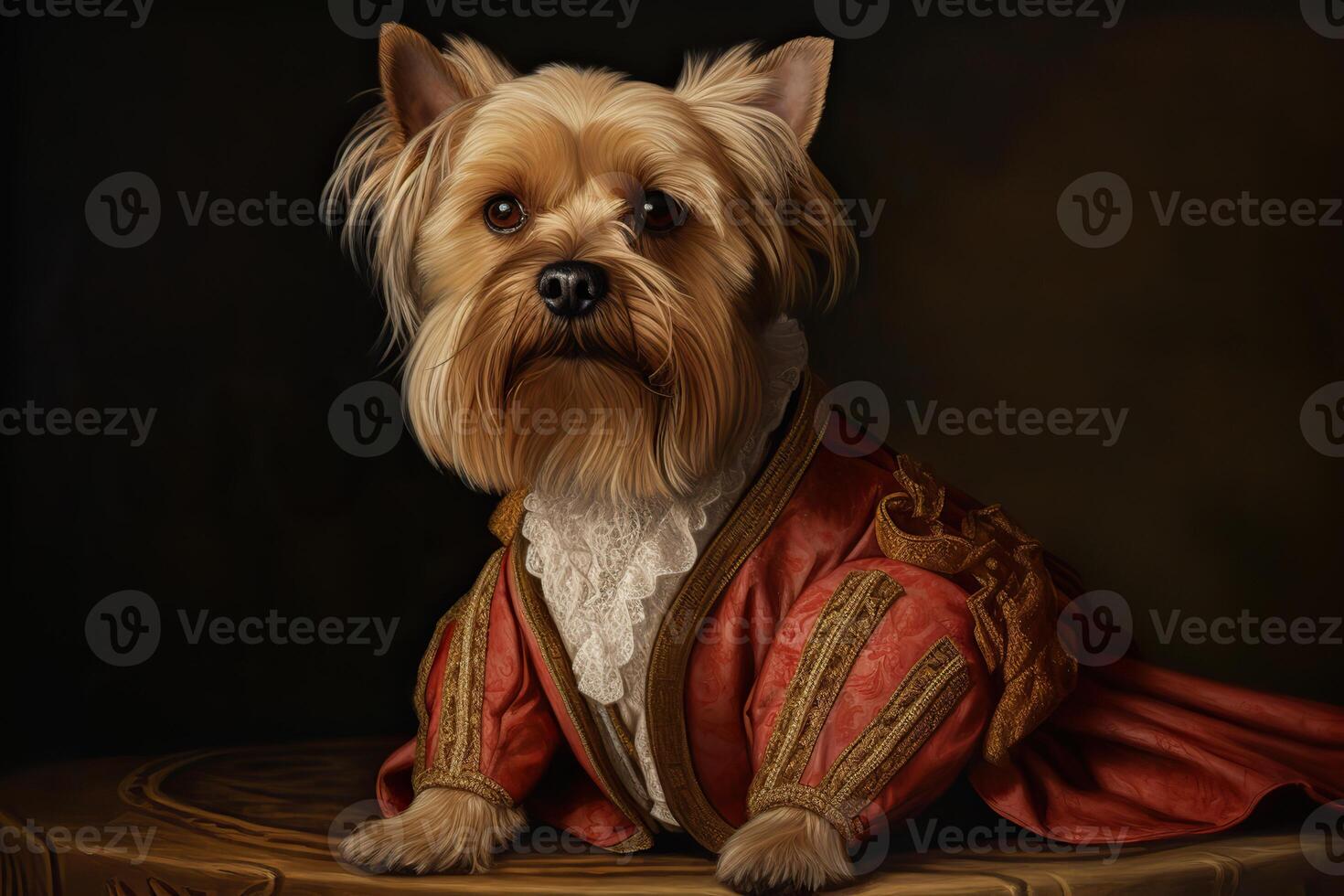 ai généré. ai génératif. La peinture de une Yorkshire terrier dans Renaissance Vêtements réaliste illustration. ancien rétro élite ambiance. graphique art photo