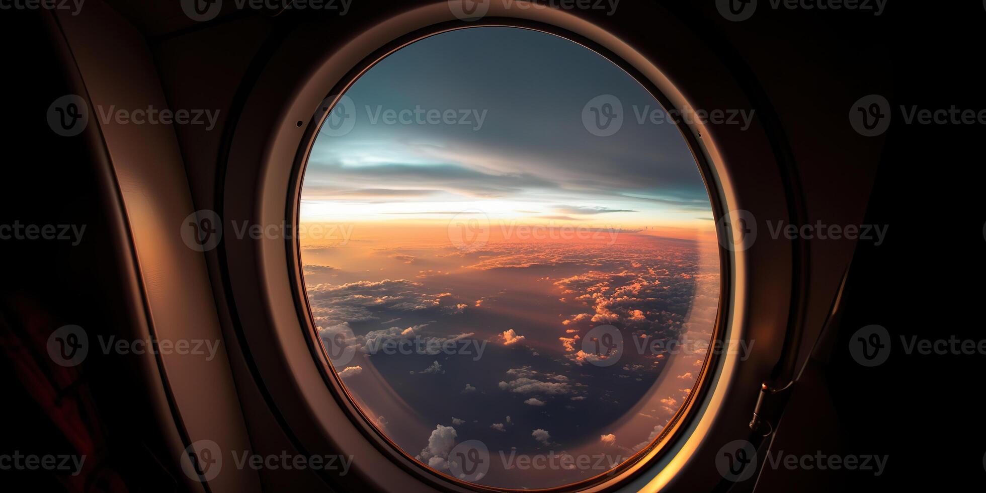 ai généré. ai génératif. photo réaliste illustration de des nuages au dessus ciel en haut dans le air vue par le air avion avion la fenêtre. aventure Voyage vacances ambiance. graphique art