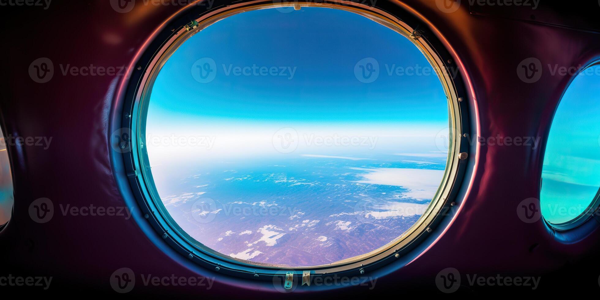 ai généré. ai génératif. photo réaliste illustration de des nuages au dessus ciel en haut dans le air vue par le air avion avion la fenêtre. aventure Voyage vacances ambiance. graphique art