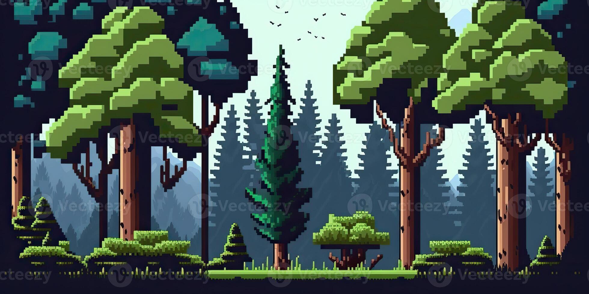 ai généré. ai génératif. 8 bit abstrait forêt scène. pouvez être utilisé pour rétro Jeux ou graphique conception. graphique art photo