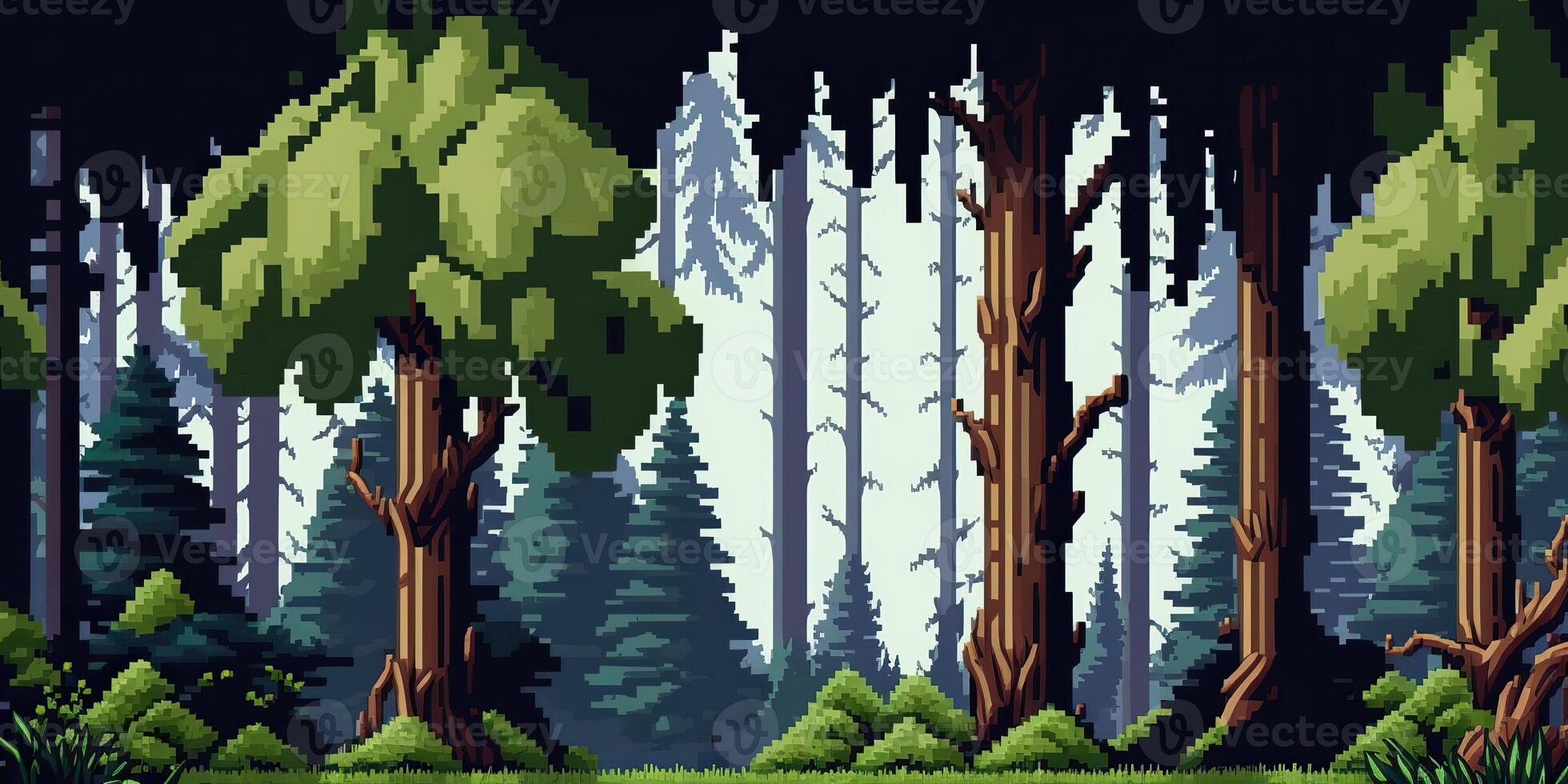 ai généré. ai génératif. 8 bit abstrait forêt scène. pouvez être utilisé pour rétro Jeux ou graphique conception. graphique art photo