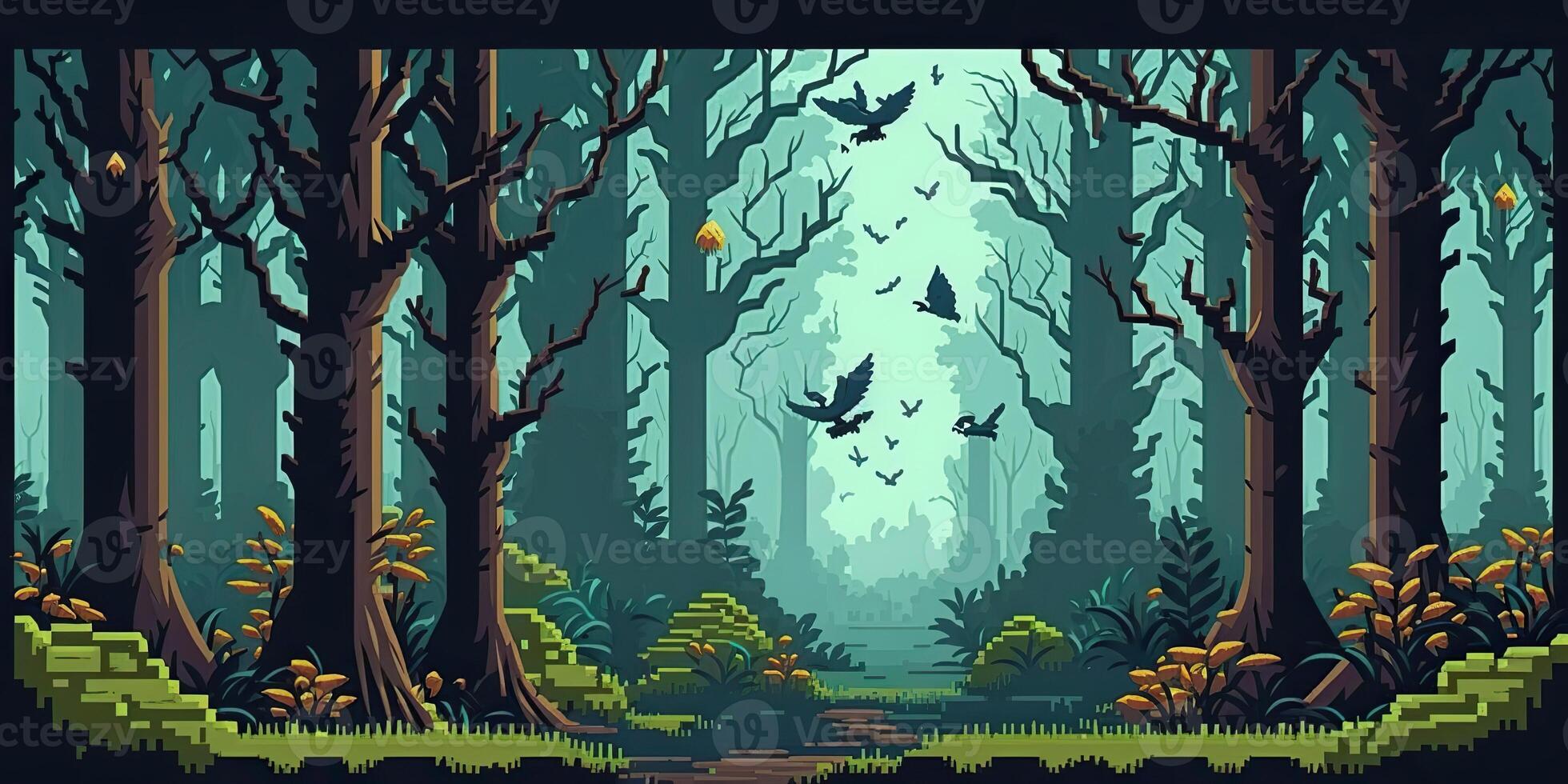 ai généré. ai génératif. 8 bit abstrait forêt scène. pouvez être utilisé pour rétro Jeux ou graphique conception. graphique art photo