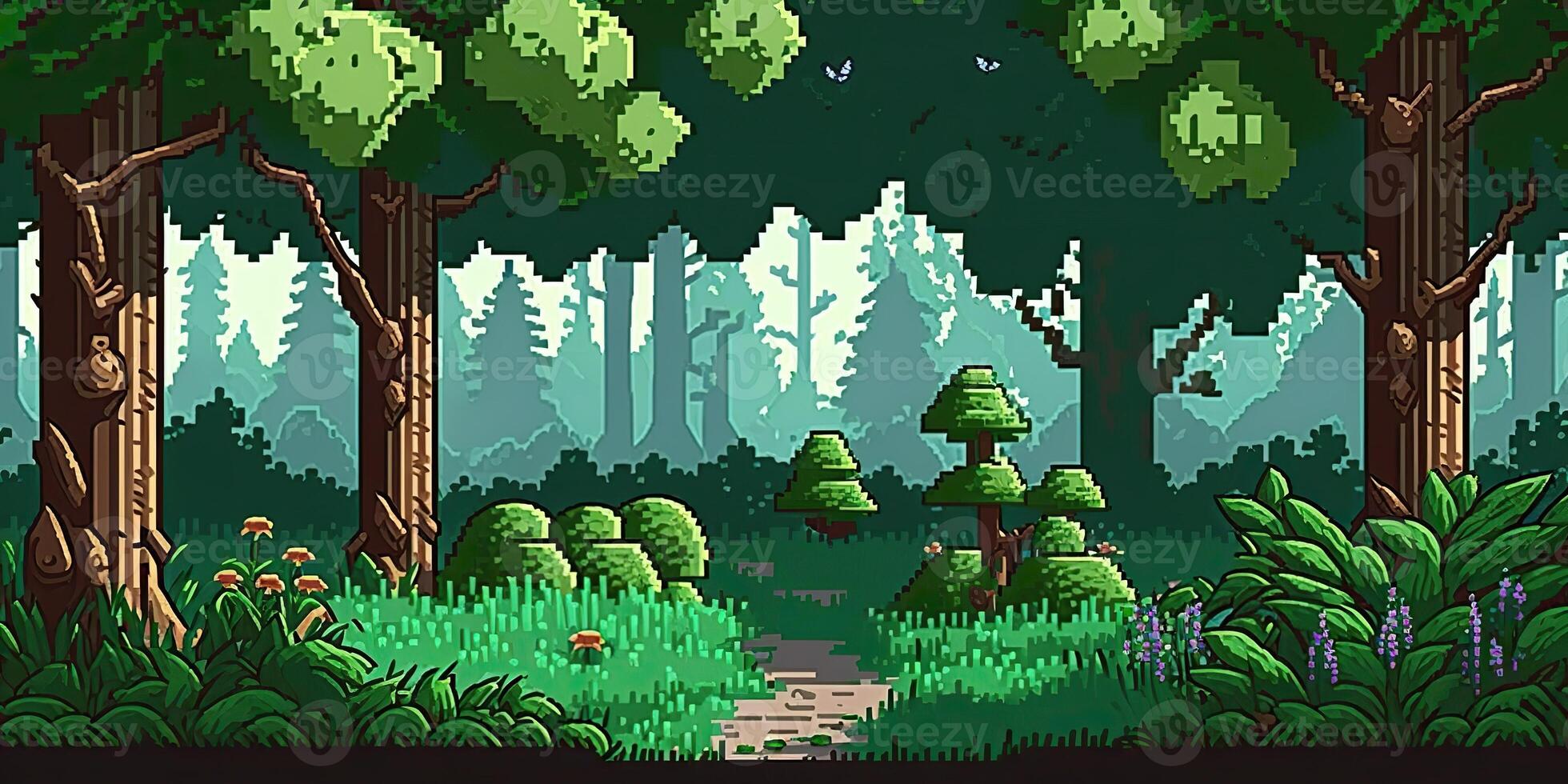 ai généré. ai génératif. 8 bit abstrait forêt scène. pouvez être utilisé pour rétro Jeux ou graphique conception. graphique art photo