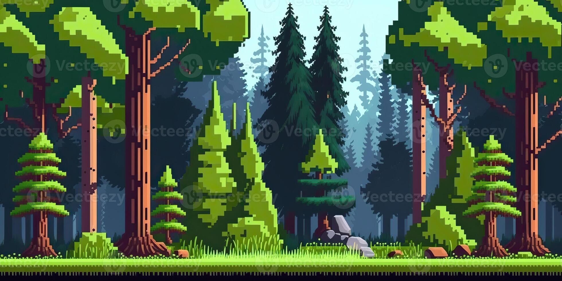 ai généré. ai génératif. 8 bit abstrait forêt scène. pouvez être utilisé pour rétro Jeux ou graphique conception. graphique art photo