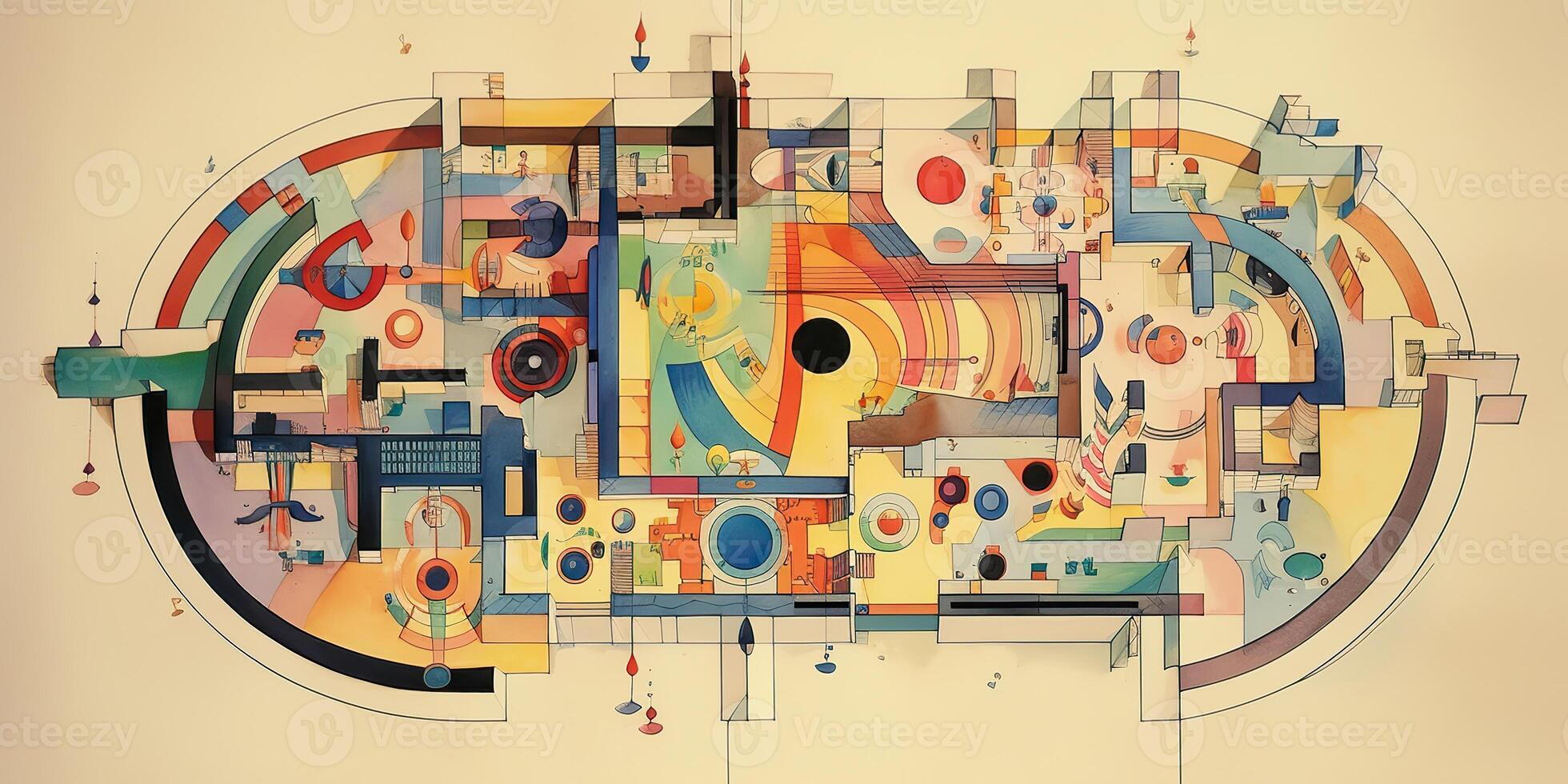 ai généré. ai génératif. abstrait ancien rétro esthétique sol plan Contexte modèle inspiré par wassily kandinski. pouvez être utilisé comme affiche pour Accueil décoration. graphique art photo