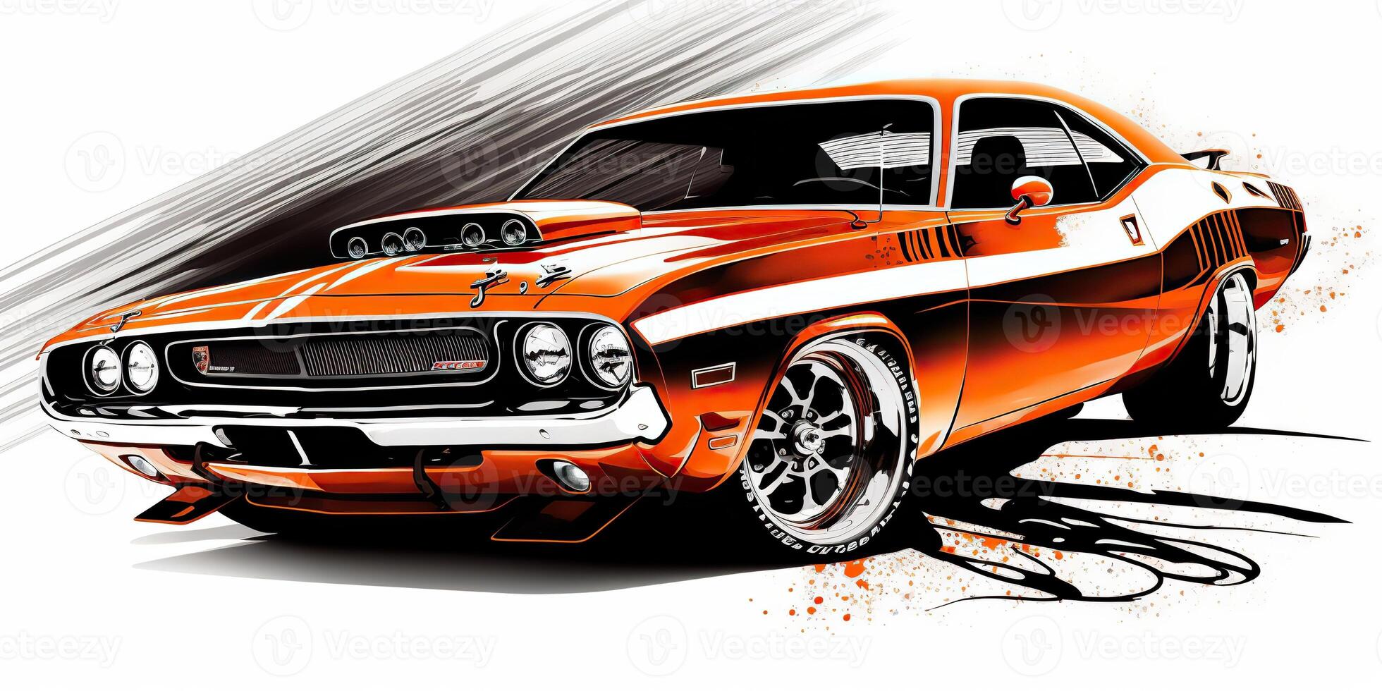 ai généré. réaliste dessin animé illustration de voiture de sport muscle voiture mustang dans ancien rétro style. ai génératif. graphique art photo