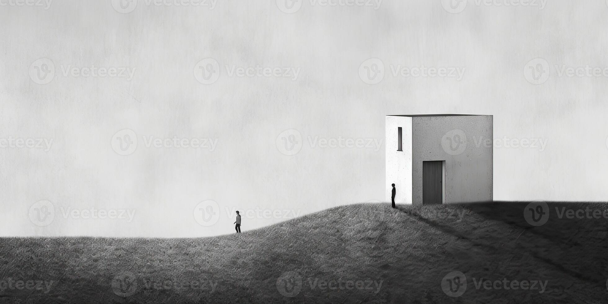 ai généré. ai génératif. surréalisme solitaire ambiance illustration avec une solitaire homme la personne dans Urbain ville minimal décoration. graphique art photo