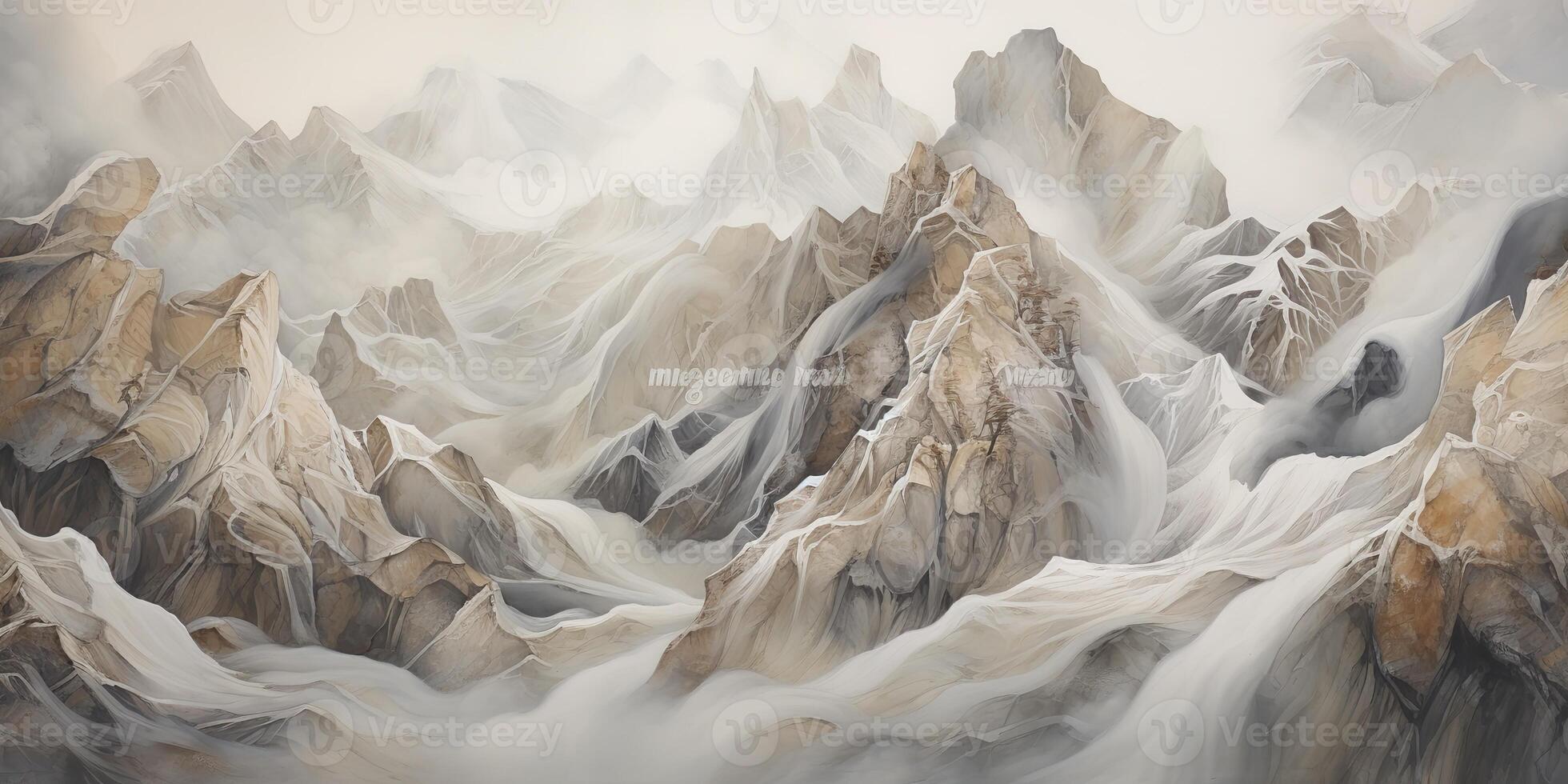 ai généré. ai génératif. une Montagne crête avec beaucoup de gris rochers, dans le style de illusionniste plafond fresques marbres. graphique art photo