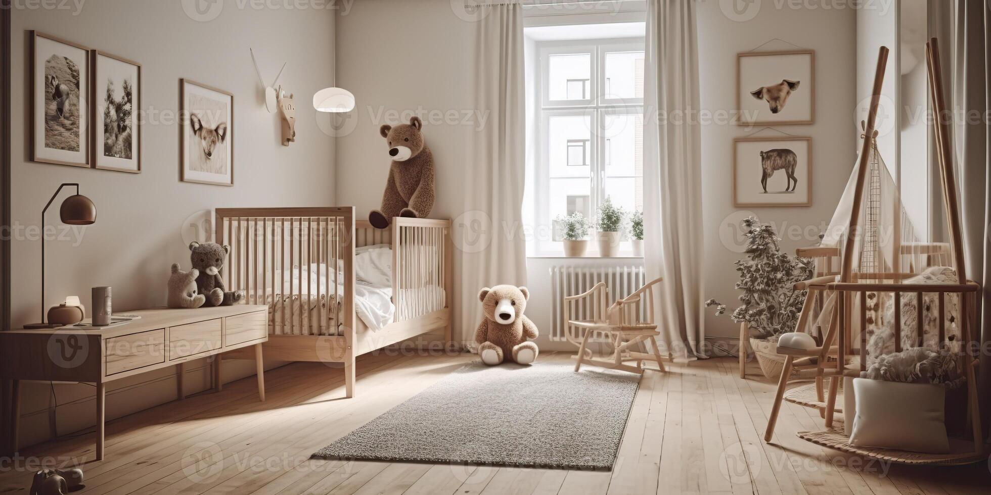 ai généré. ai génératif. photoréaliste garderie pièce dans confortable chaud famille scandinave style. maison appartement mode de vie l'amour gros famille des gamins ambiance. graphique art photo