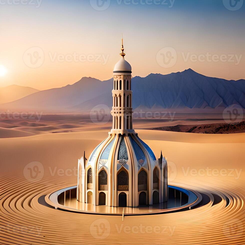 mosquée dans le désert génératif ai photo