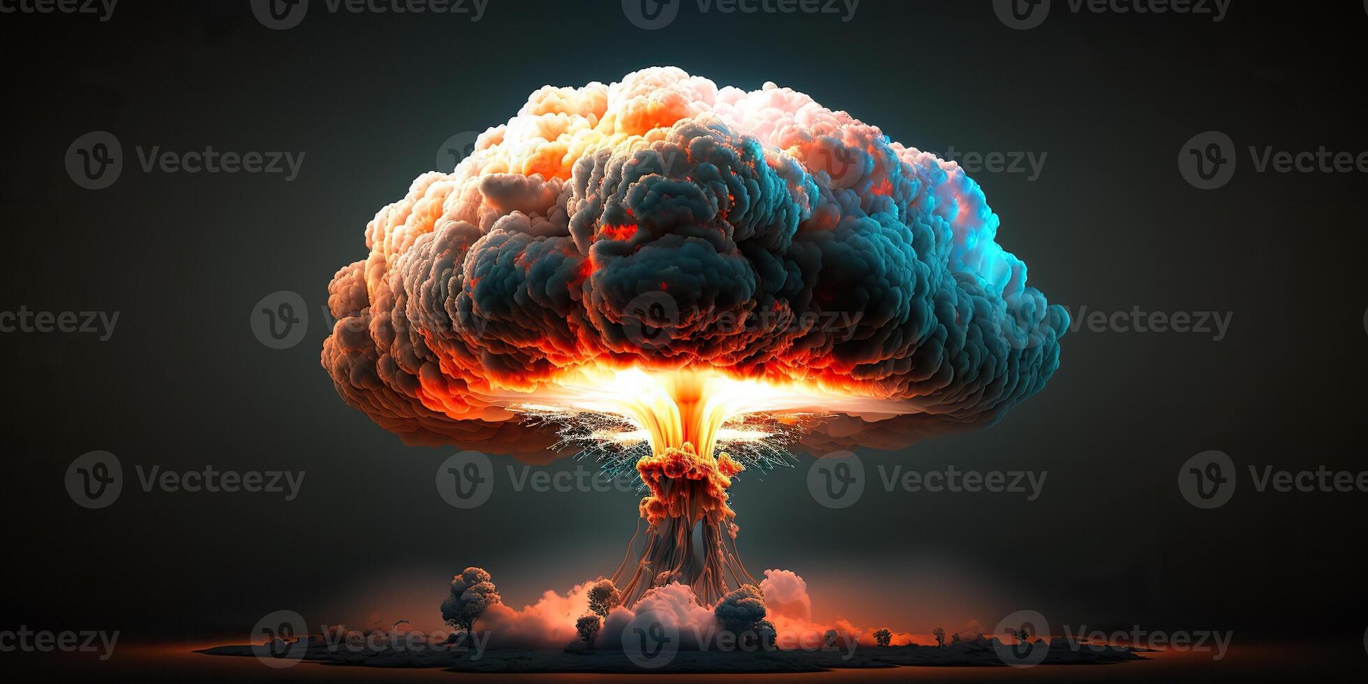 ai génératif. ai généré. illustration de énorme atomique champignon explosion. effrayant catastrophe ambiance. graphique art photo