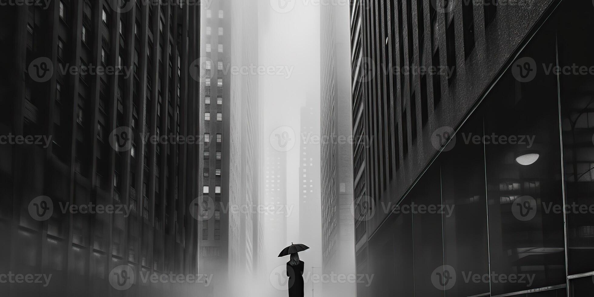 ai généré. ai génératif. monochrome noir et blanc ville Urbain photo réaliste illustration avec solitaire personne. noir drame solitaire ambiance. graphique art