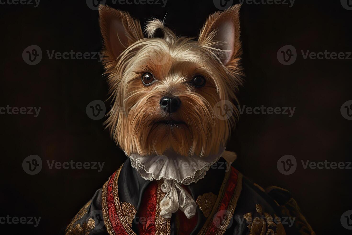 ai généré. ai génératif. La peinture de une Yorkshire terrier dans Renaissance Vêtements réaliste illustration. ancien rétro élite ambiance. graphique art photo