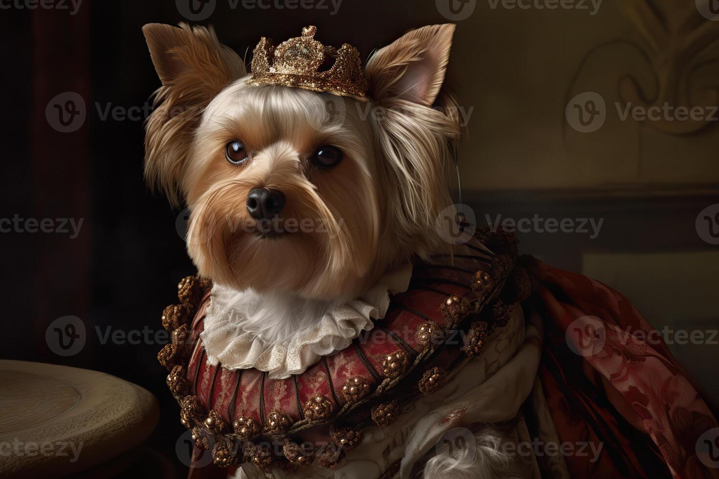 ai généré. ai génératif. La peinture de une Yorkshire terrier dans Renaissance Vêtements réaliste illustration. ancien rétro élite ambiance. graphique art photo