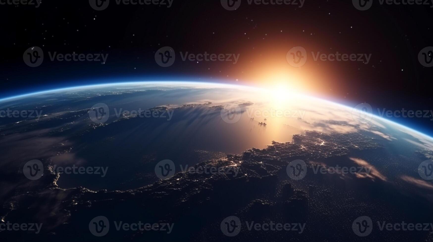 lever du soleil plus de Terre comme vu de espace. ai génératif photo