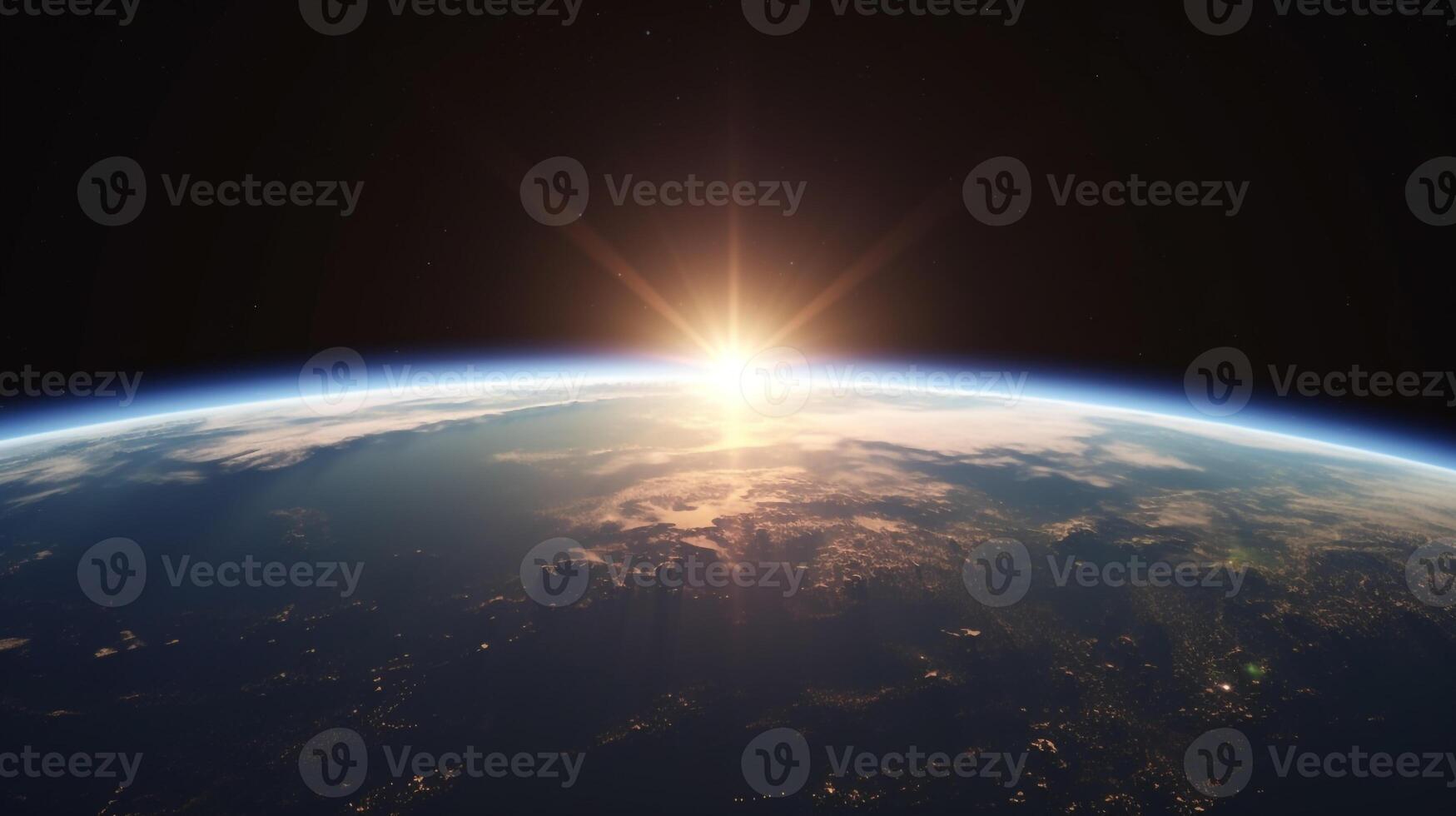 lever du soleil plus de Terre comme vu de espace. ai génératif photo