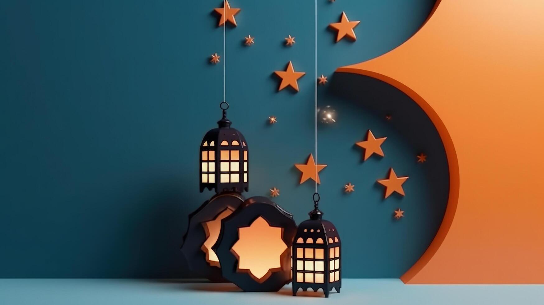 arabe géométrique étoiles lanterne et croissant illustration ai génératif photo