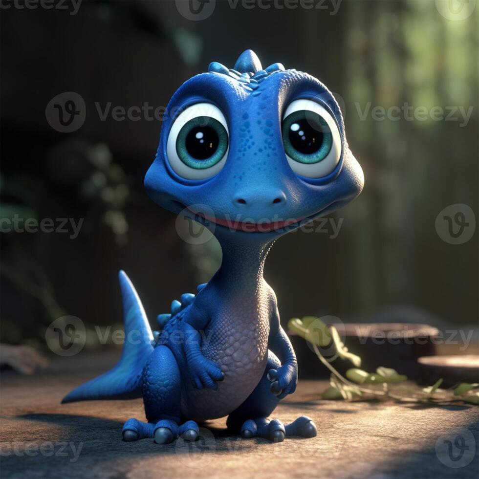 une bleu dinosaure avec gros yeux génératif ai généré photo